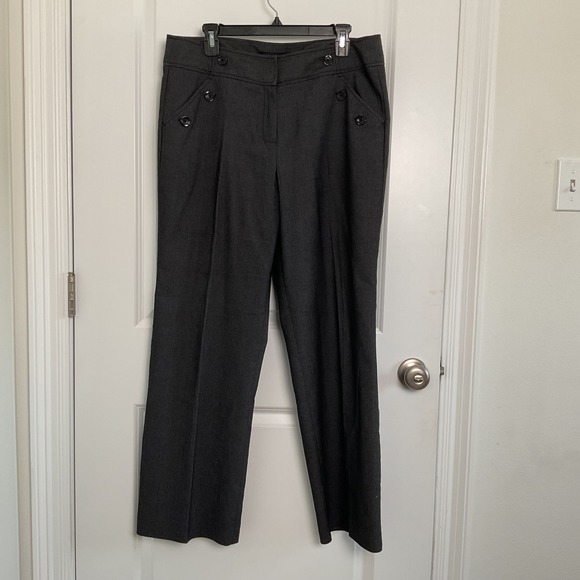 Larry Levine Herringbone Career‎ Pants Sailor Buttons Stretch Gray Size 14 - Picture 1 of 4